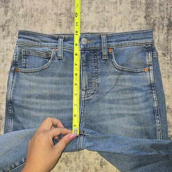 Madewell Jeans Womens 25 Blue Mid-Rise Stovepipe Straight Leg Raw Hem Stretch - Picture 7 of 11